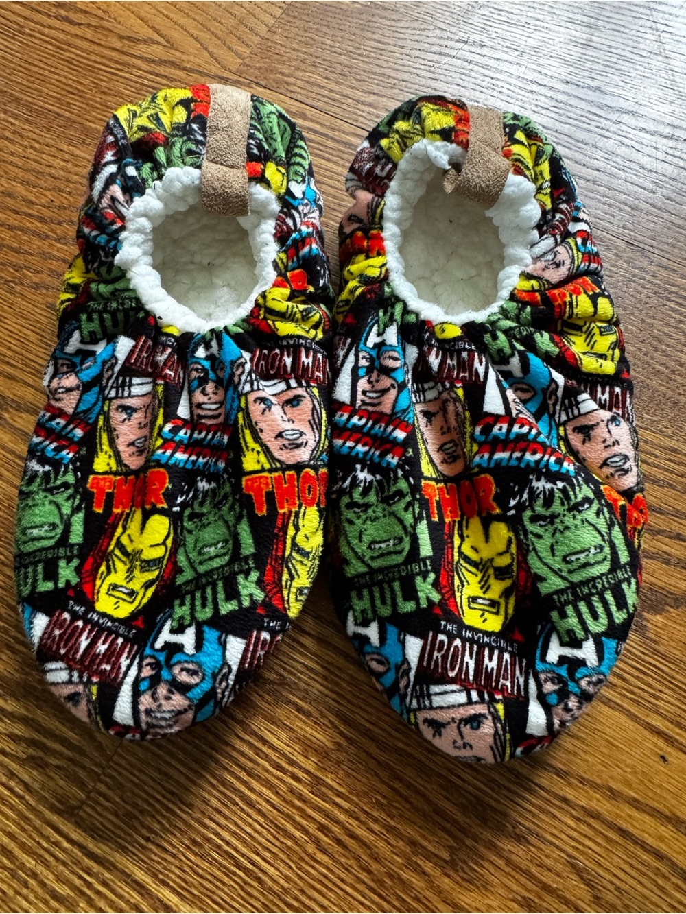 Marvel Avengers Slipper Socks Sherpa Lined Comic Print Hulk Thor Iron Man